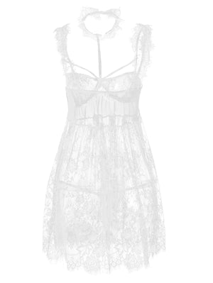 See Thru Lace Choker Lingerie Dress