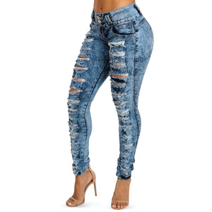Womens  Pencil Jeans Casual Blue Ripped Denim Pants