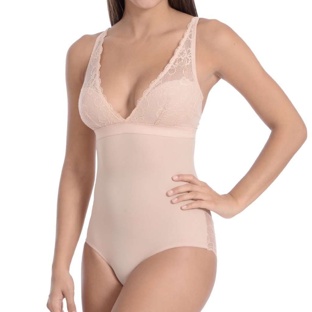 Lingerie Look Full Bodysuit Shaper With Beautiful Lace Details Nude