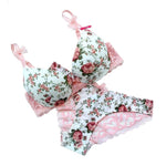Printed floral design Women Bra   and Underwear set with silk lace