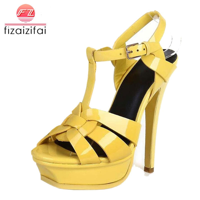 Free shipping quality genuine leather high heel sandals for women